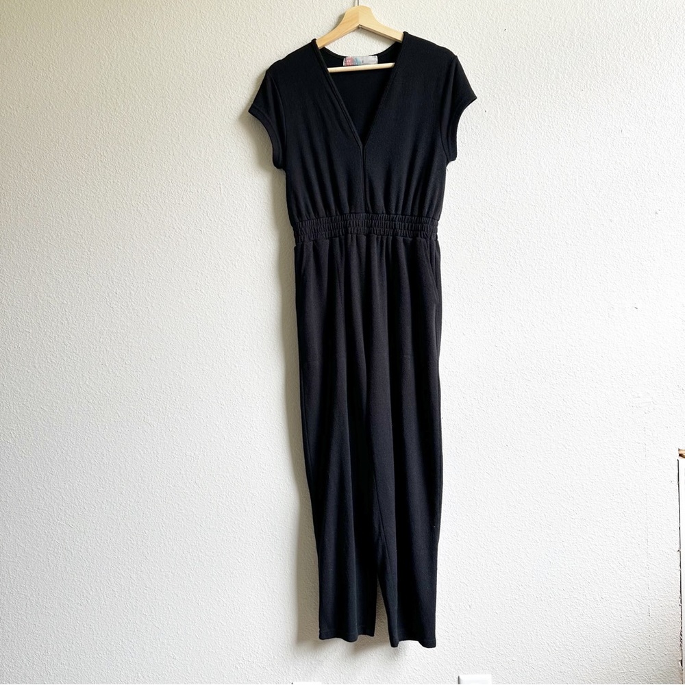 Free People Beach Black Vneck Short Sleeve Jumpsuit Women’s Size Extra Small XS